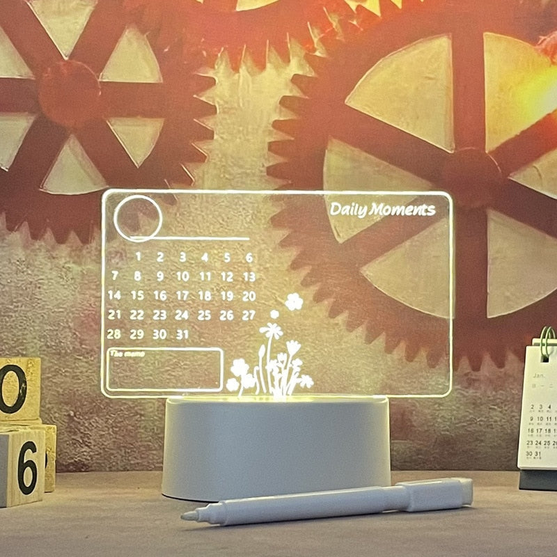 LED Message Board - Light-Up Acrylic Note Board, Pen & Base