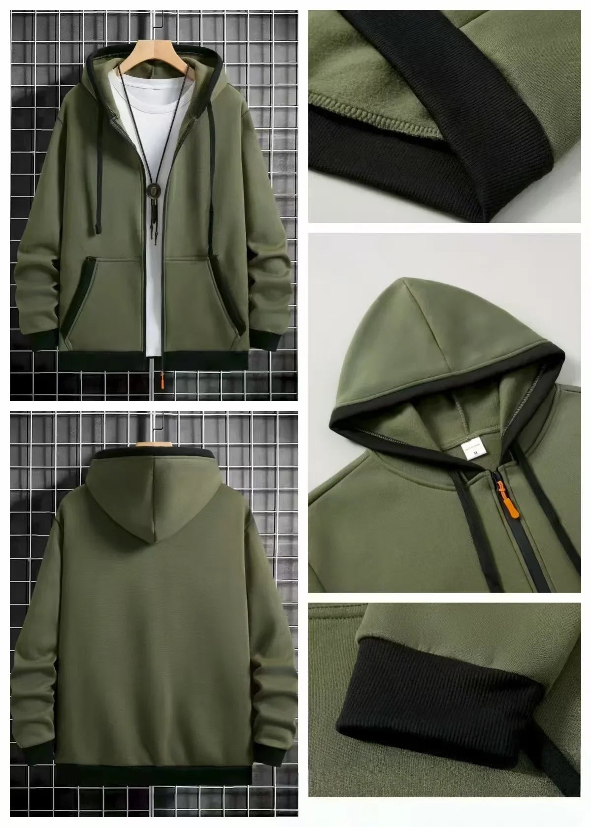Navarro Men's Zip-Up Hoodie - Army Green details