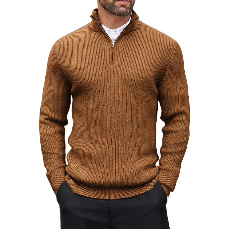 Sintra Men's Ribbed Quarter-Zip Jumper - Brown
