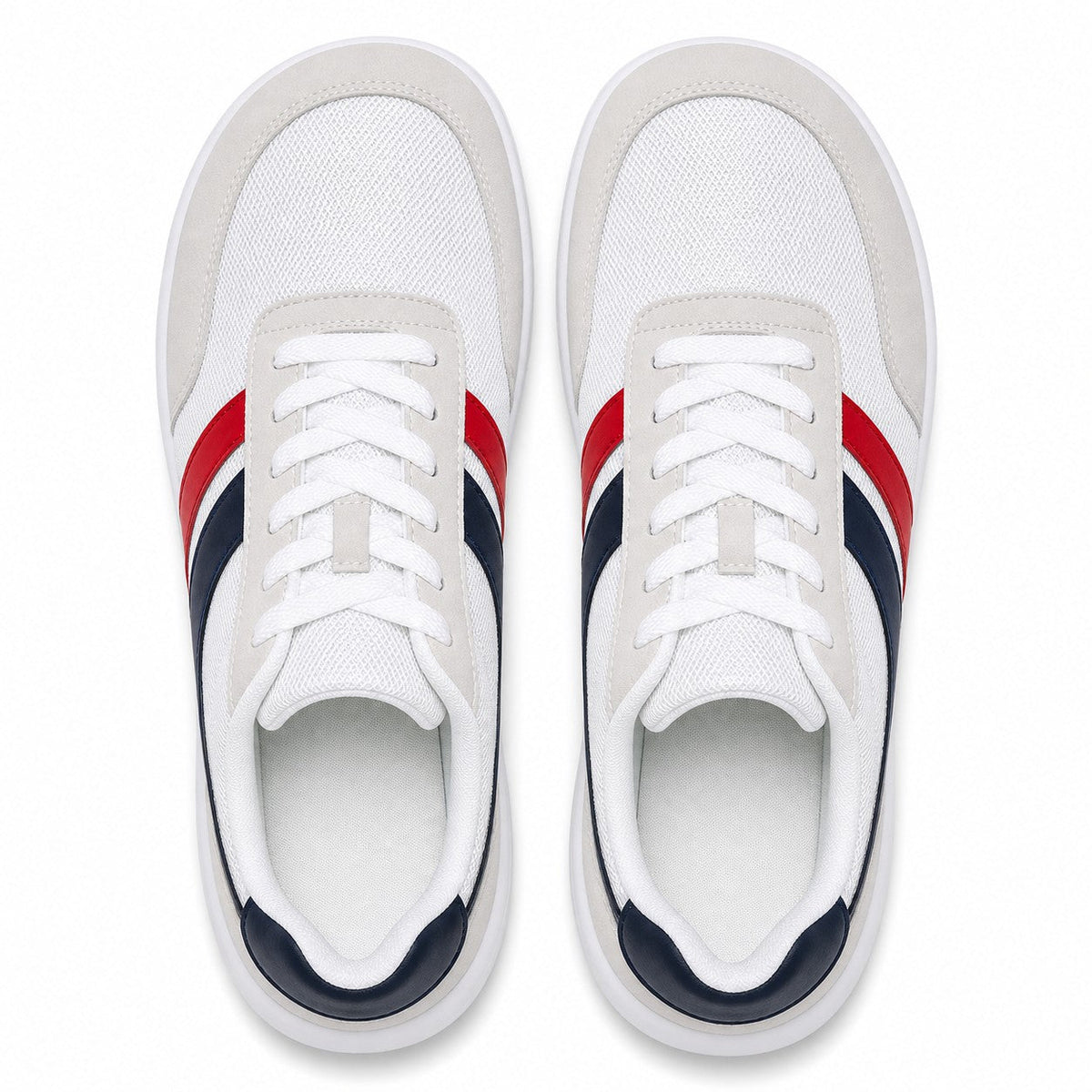 Orlena Roomy Toe Walking Shoes For Women White Navy Red Top Down Detail