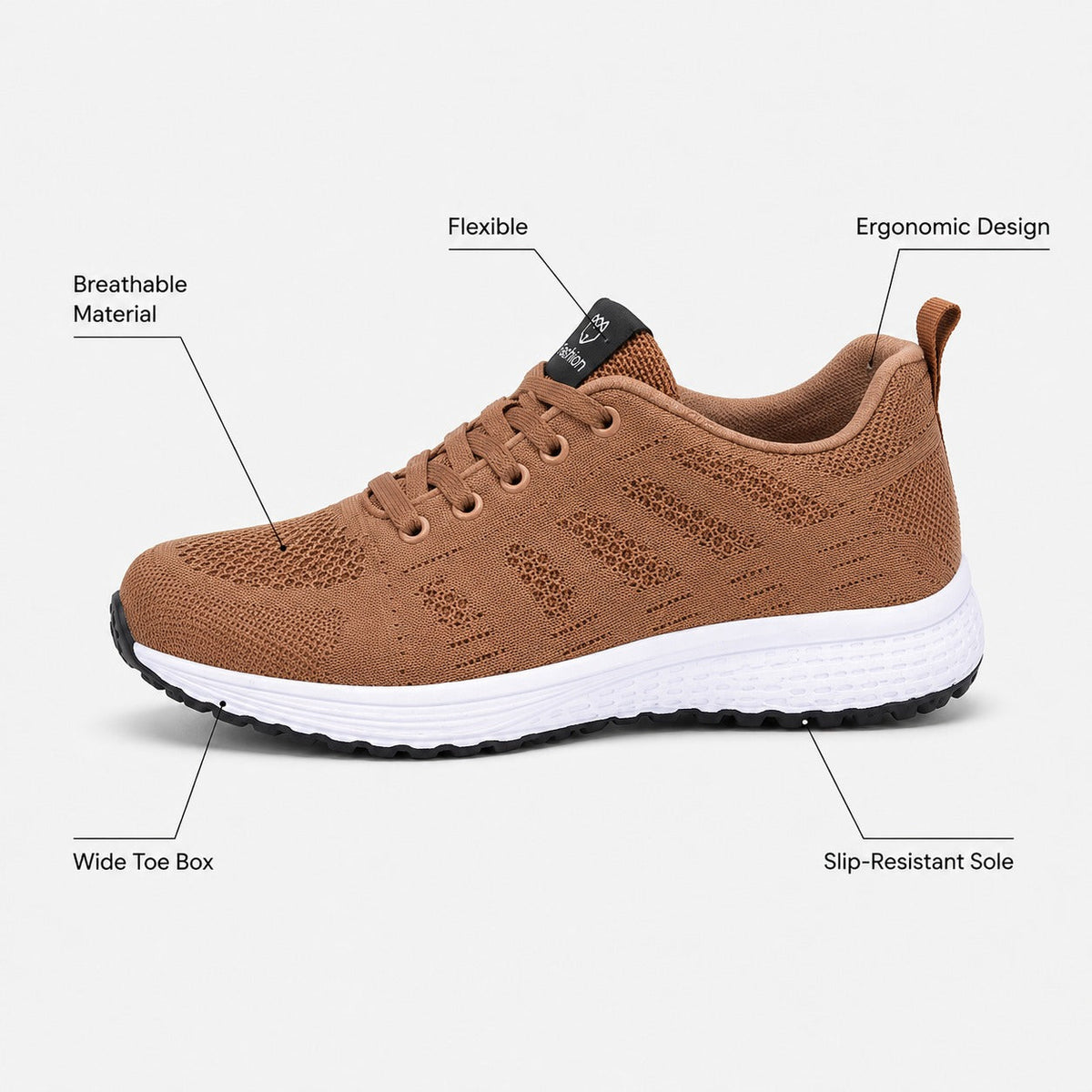 Pace Lightweight Comfort Shoes For Women Colour Brown Feature Diagram