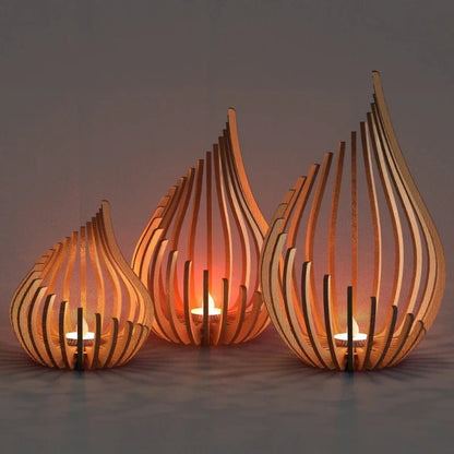 GlimmerDrop Wooden Candle Holder - Hollow Carved, Tea Light Stand