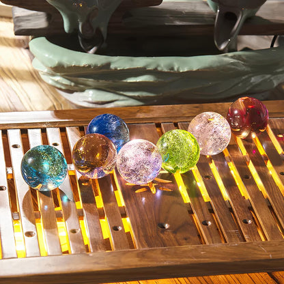 Luminous Crystal Galaxy Orb Set - LED Spheres on Wooden Base