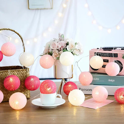 Cotton Ball String Lights - Warm LED Garland, Decorative