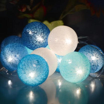 Cotton Ball String Lights - Warm LED Garland, Decorative
