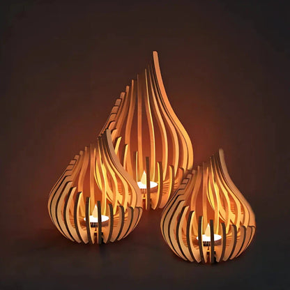 GlimmerDrop Wooden Candle Holder - Hollow Carved, Tea Light Stand
