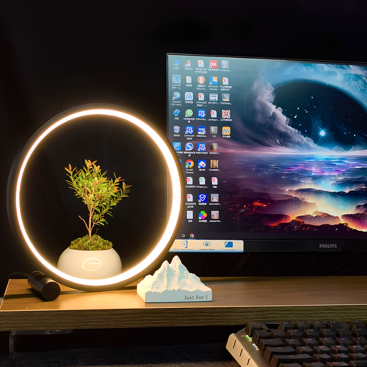 Halo Ring Nightstand Lamp - LED Nightstand Light, Dimmable