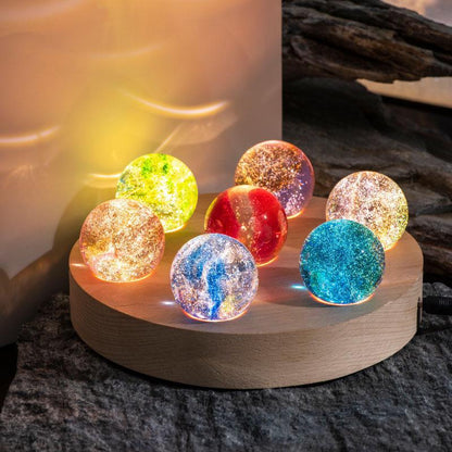 Luminous Crystal Galaxy Orb Set - LED Spheres on Wooden Base