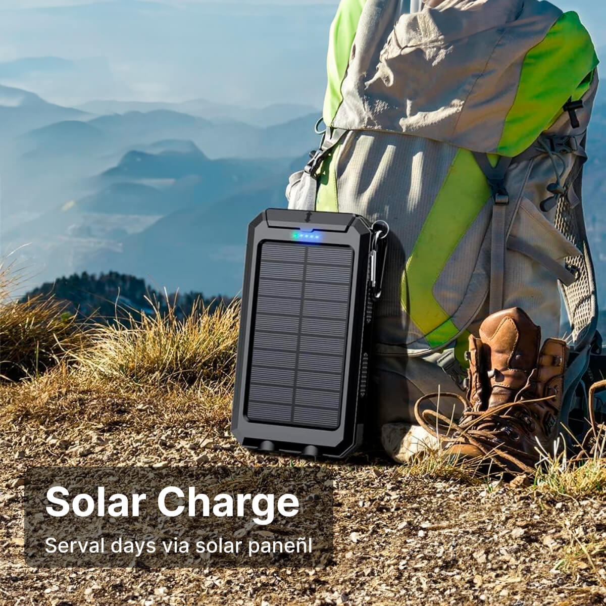 Solar External Power Bank – 20000mAh, Waterproof & Portable USB Charger