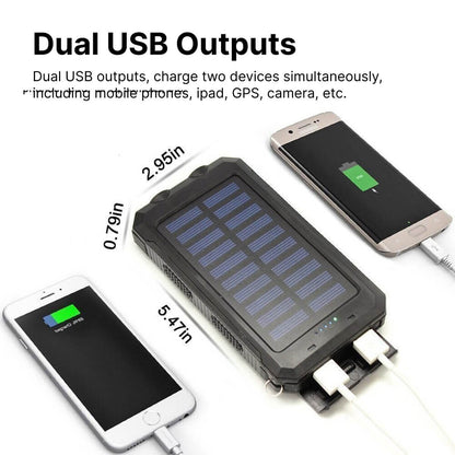 Solar External Power Bank – 20000mAh, Waterproof & Portable USB Charger