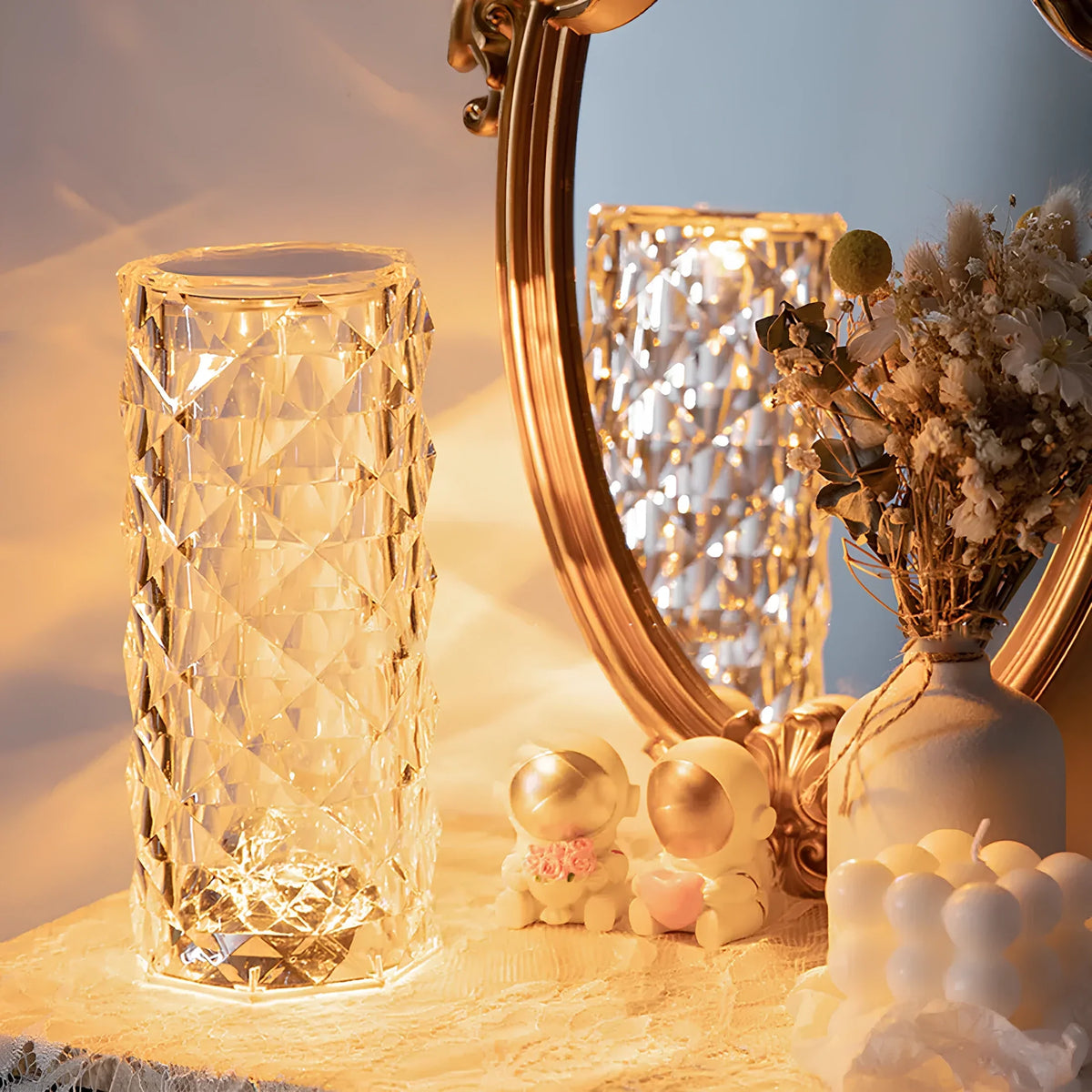 Sparkling Crystal Touch Lamp - Remote Colors, Dimmable, USB