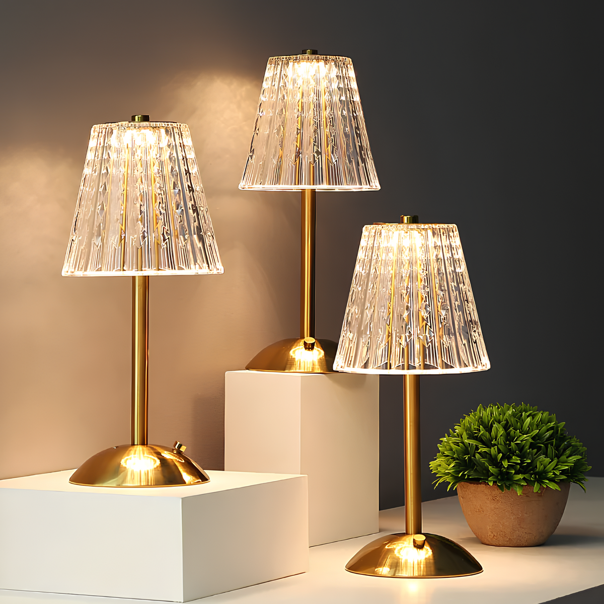 Golden Crystal Table Lamp - LED, Touch Dimmable