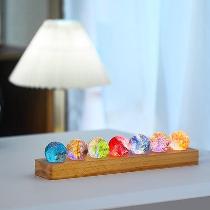 Luminous Crystal Galaxy Orb Set - LED Spheres on Wooden Base
