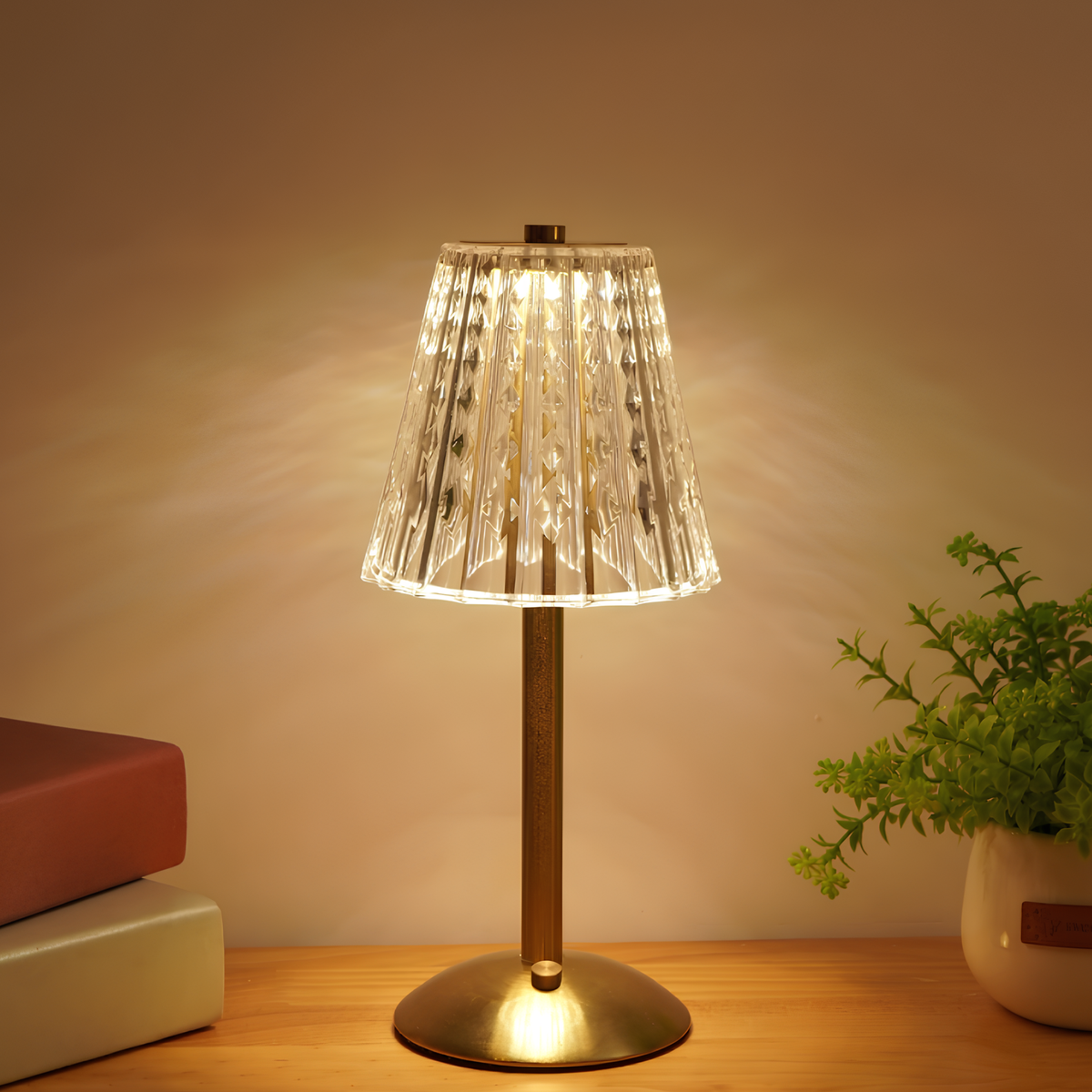 Golden Crystal Table Lamp - LED, Touch Dimmable