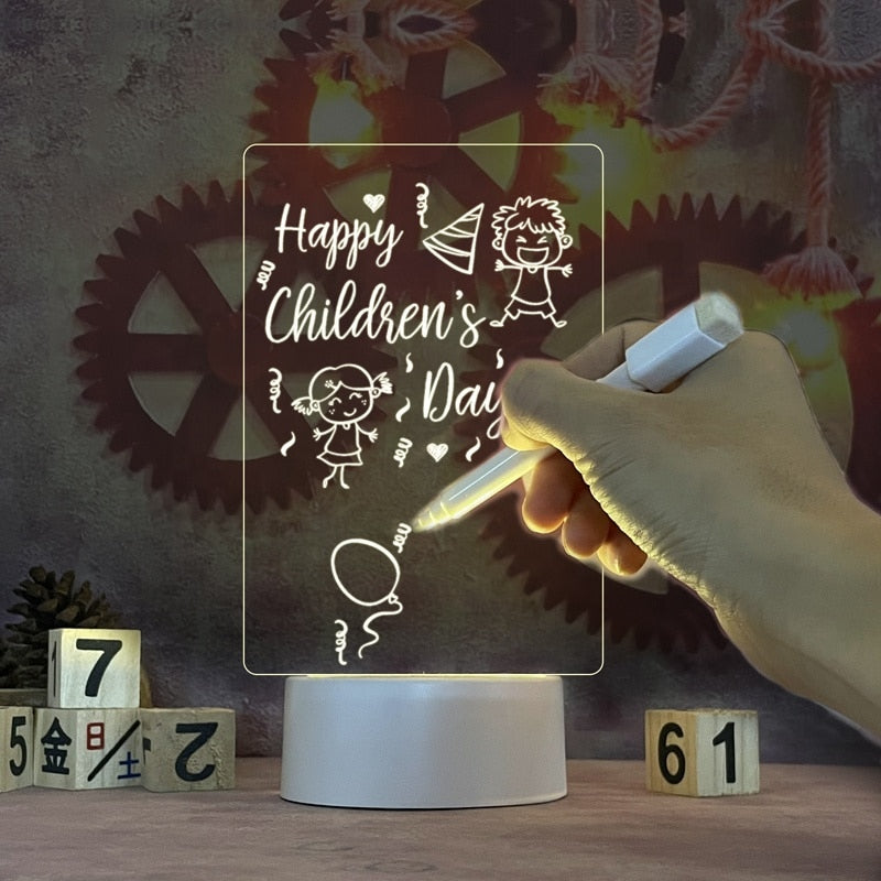 LED Message Board - Light-Up Acrylic Note Board, Pen & Base