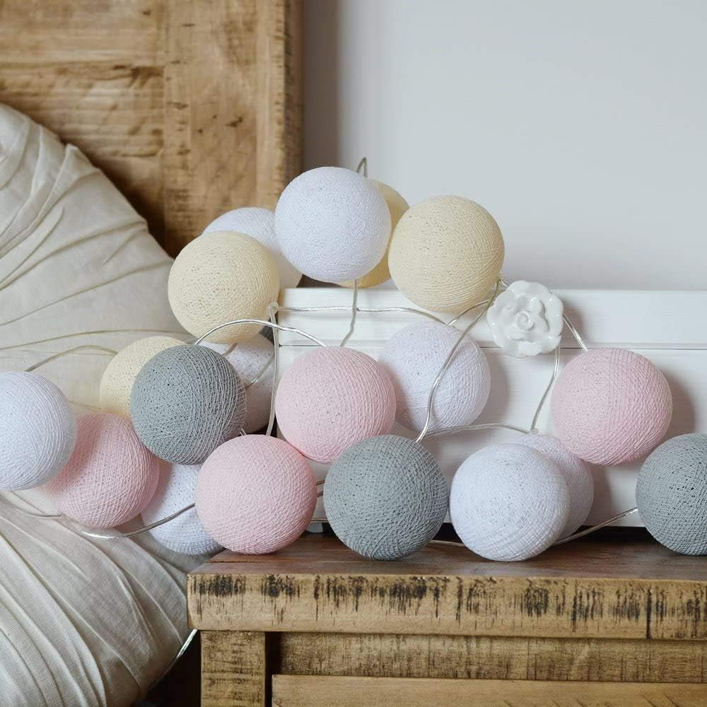 Cotton Ball String Lights - Warm LED Garland, Decorative