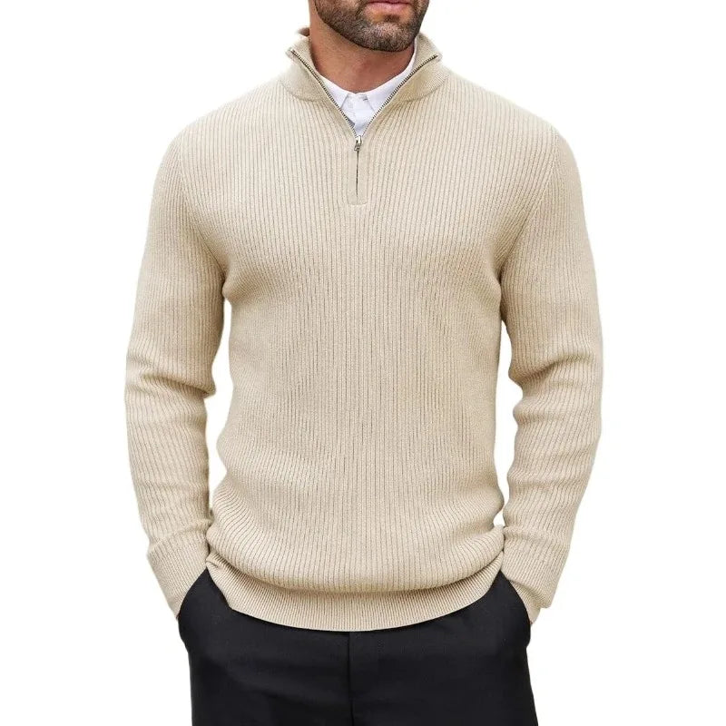 Sintra Men's Ribbed Quarter-Zip Jumper - Beige