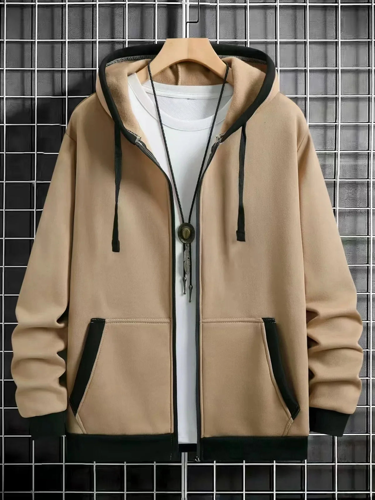 Navarro Men's Zip-Up Hoodie - Khaki