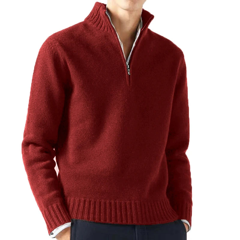 Rocca Men's Chunky Half-Zip Jumper - Wine Red