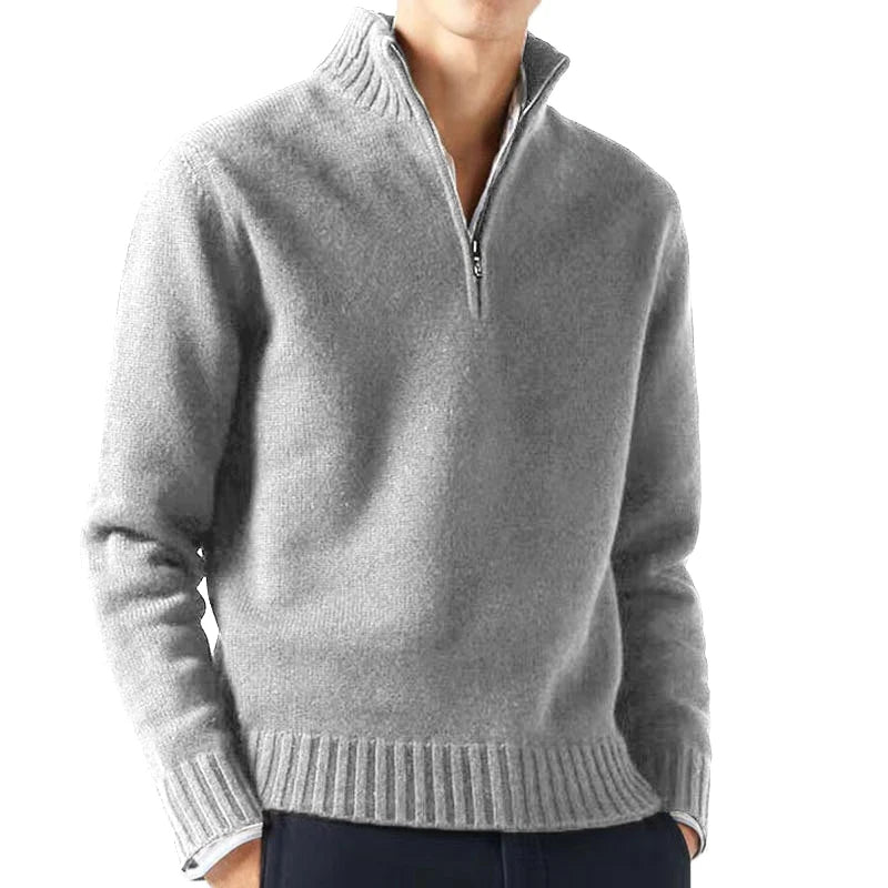 Rocca Men's Chunky Half-Zip Jumper - Light Grey