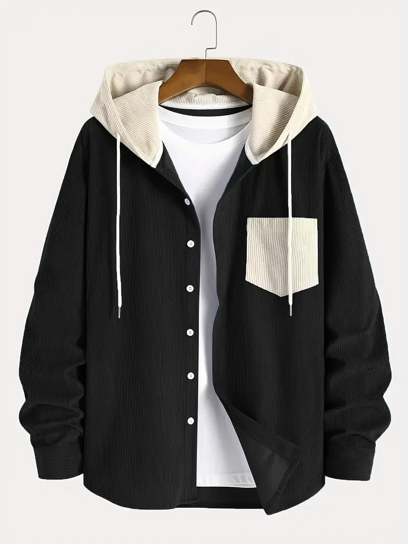 Avila Men's Corduroy Hooded Overshirt - Black