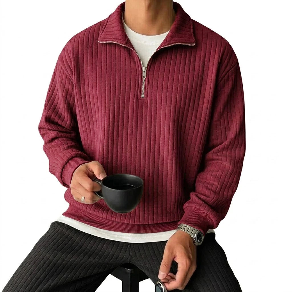 Toledo Men's Cord Quarter-Zip Sweatshirt - Wine Red