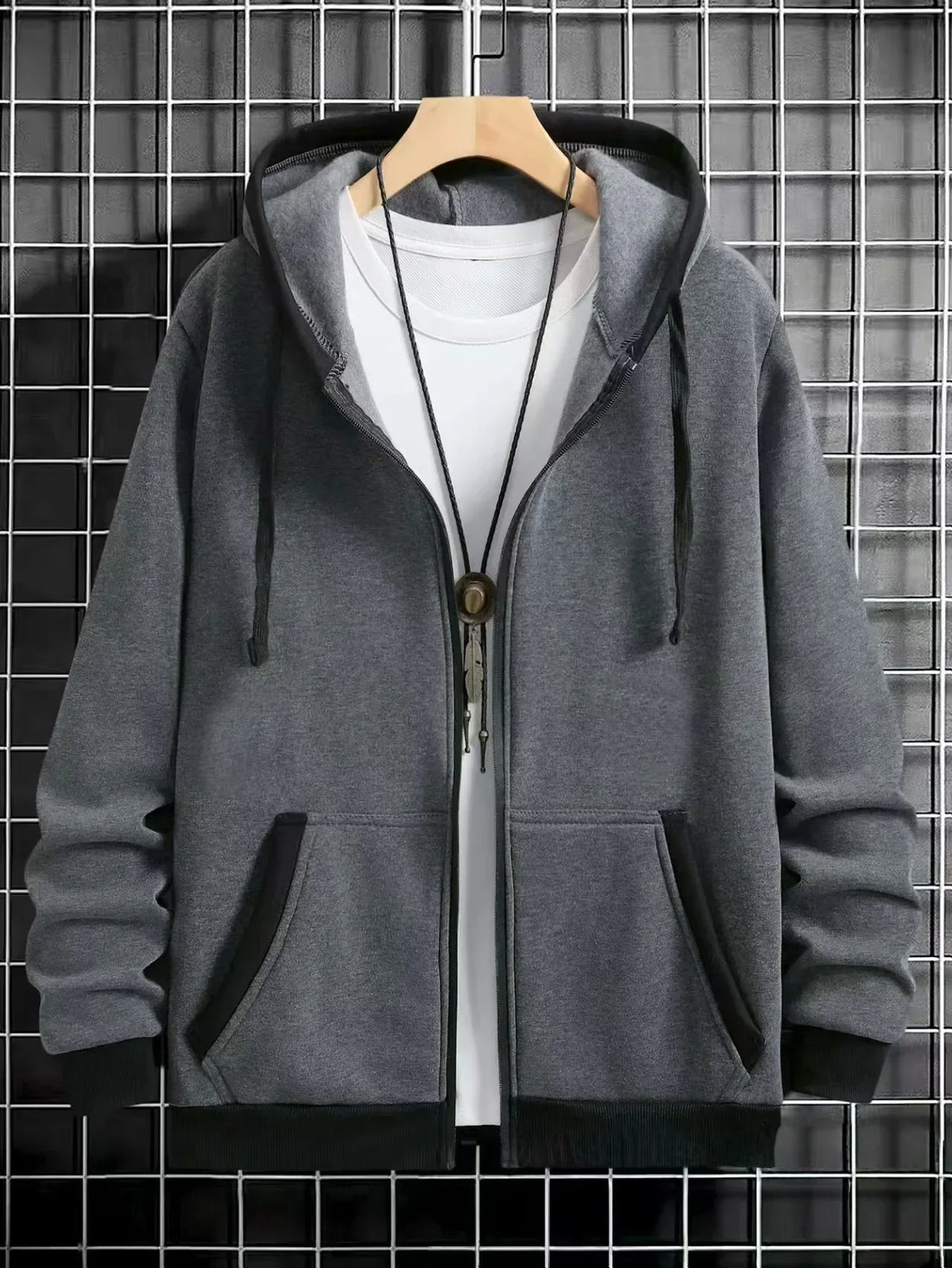 Navarro Men's Zip-Up Hoodie - Grey