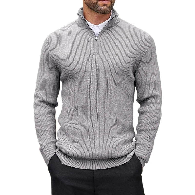 Sintra Men's Ribbed Quarter-Zip Jumper - Light Grey