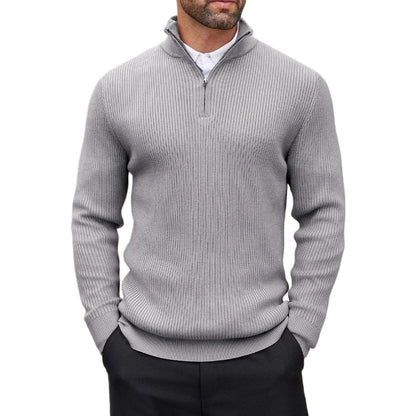 Sintra Men's Ribbed Quarter-Zip Jumper - Light Grey