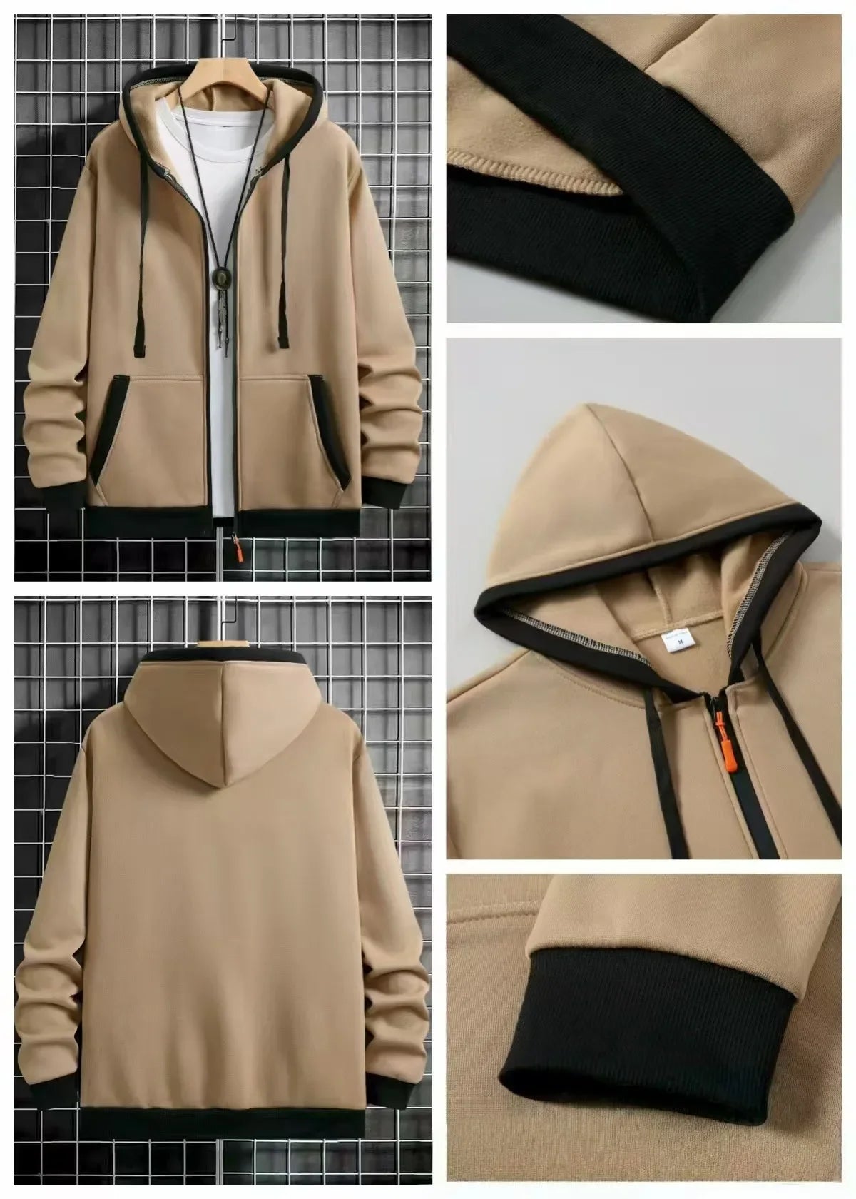 Navarro Men's Zip-Up Hoodie - Khaki details