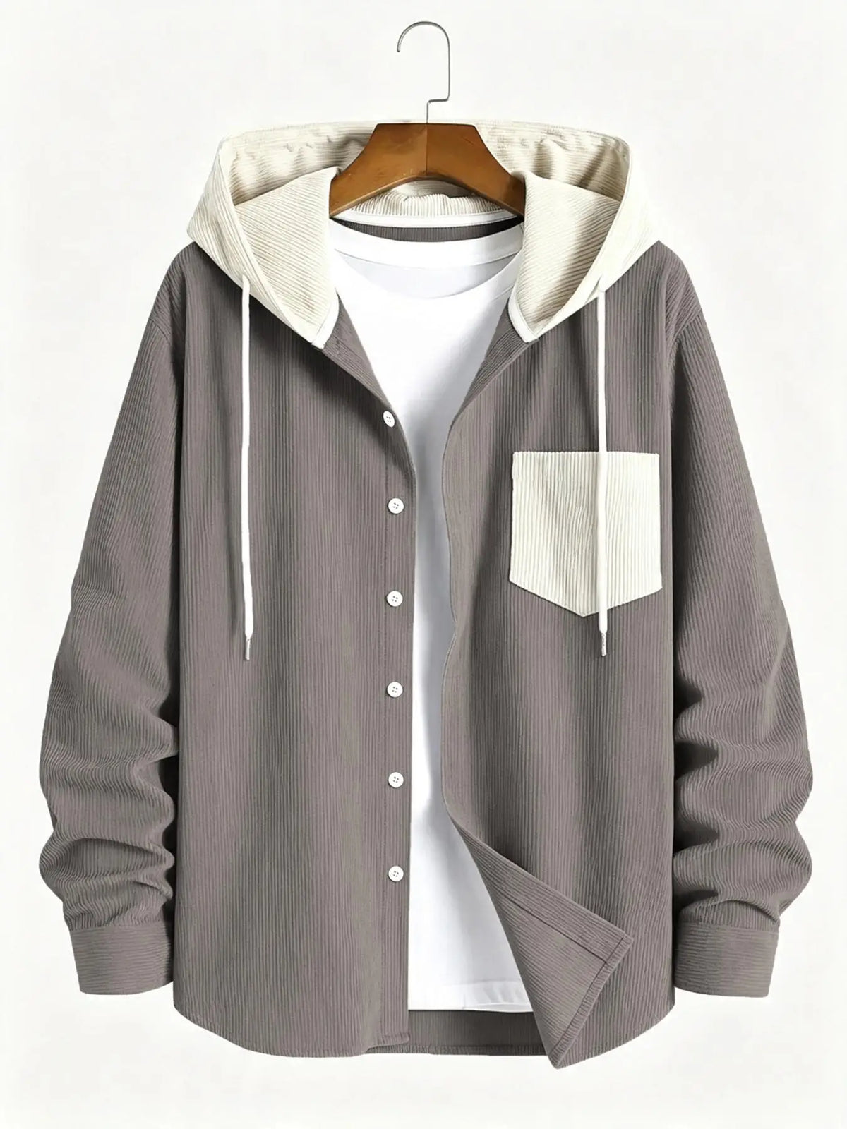 Avila Men's Corduroy Hooded Overshirt - Grey