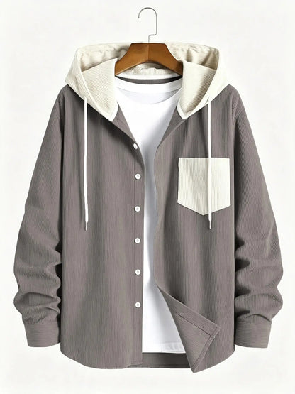 Avila Men's Corduroy Hooded Overshirt - Grey