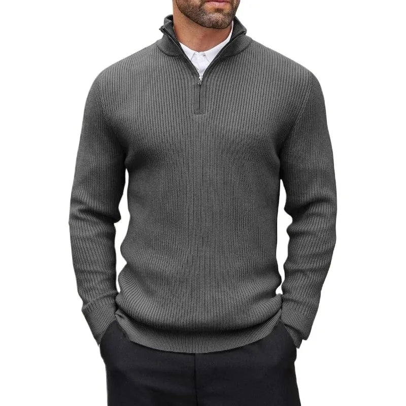 Sintra Men's Ribbed Quarter-Zip Jumper - Charcoal