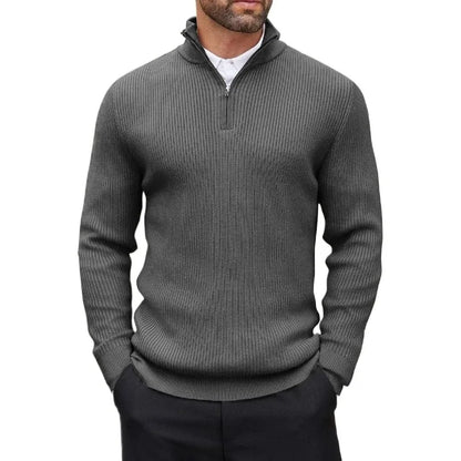 Sintra Men's Ribbed Quarter-Zip Jumper - Charcoal