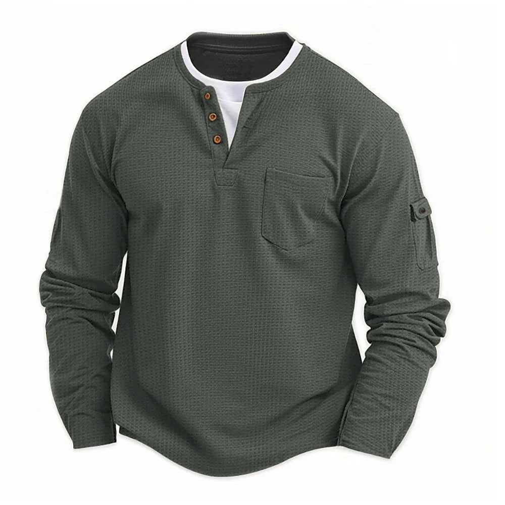 Lugo Men's Waffle Henley Long-Sleeve Top
