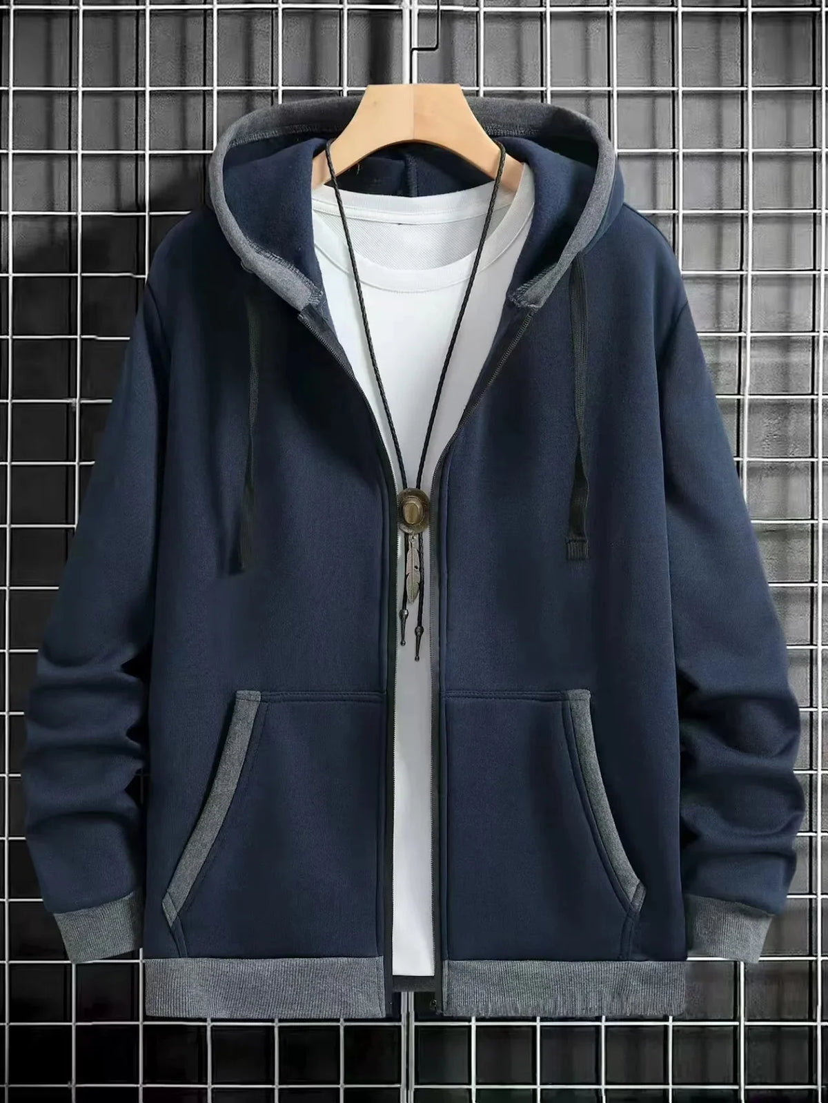 Navarro Men's Zip-Up Hoodie - Navy