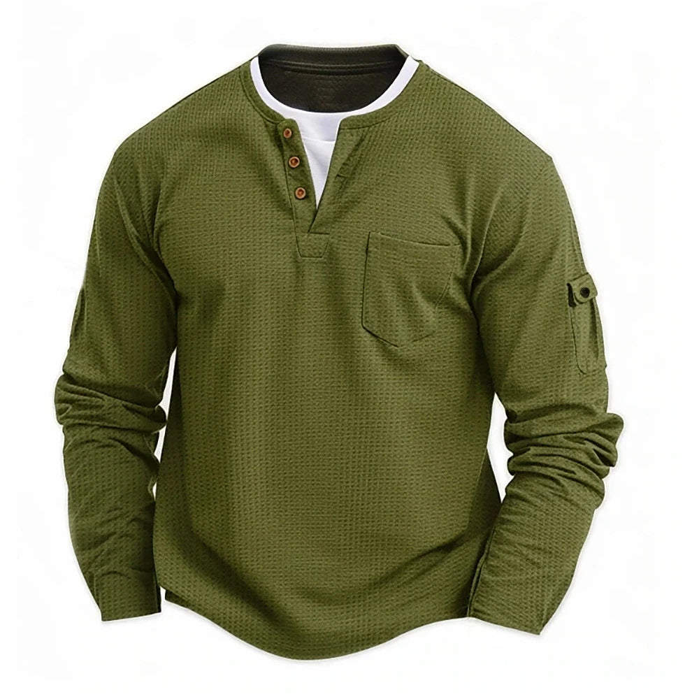 Lugo Men's Waffle Henley Long-Sleeve Top