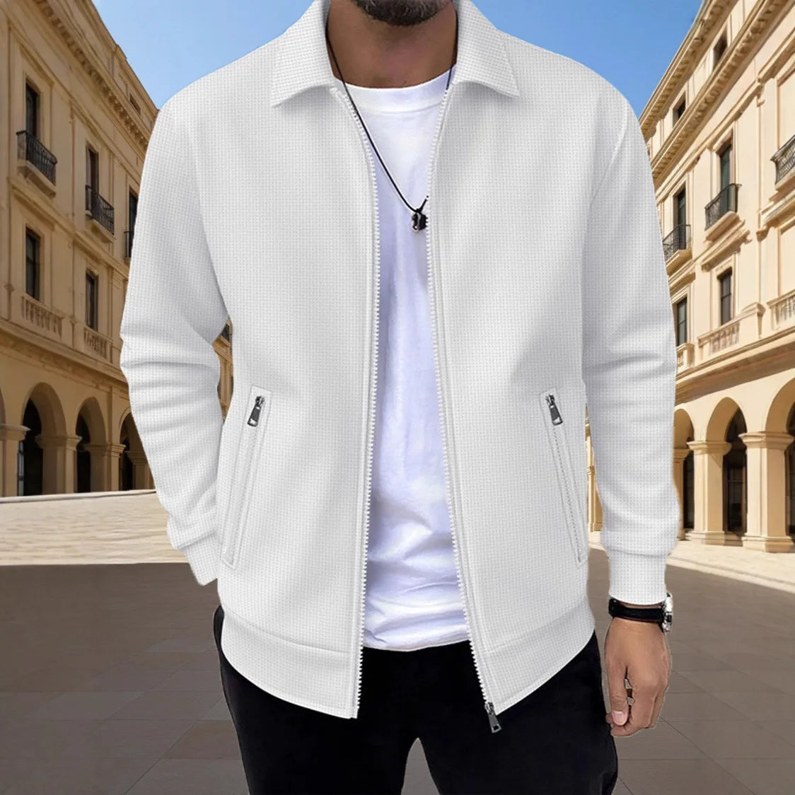 Elton Men's Waffle-Knit Zip Jacket