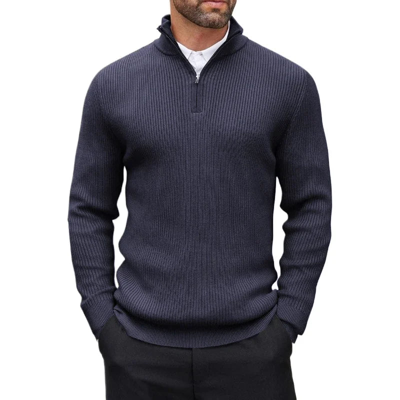 Sintra Men's Ribbed Quarter-Zip Jumper - Navy
