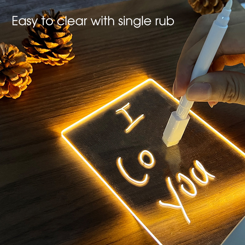 LED Message Board - Light-Up Acrylic Note Board, Pen & Base