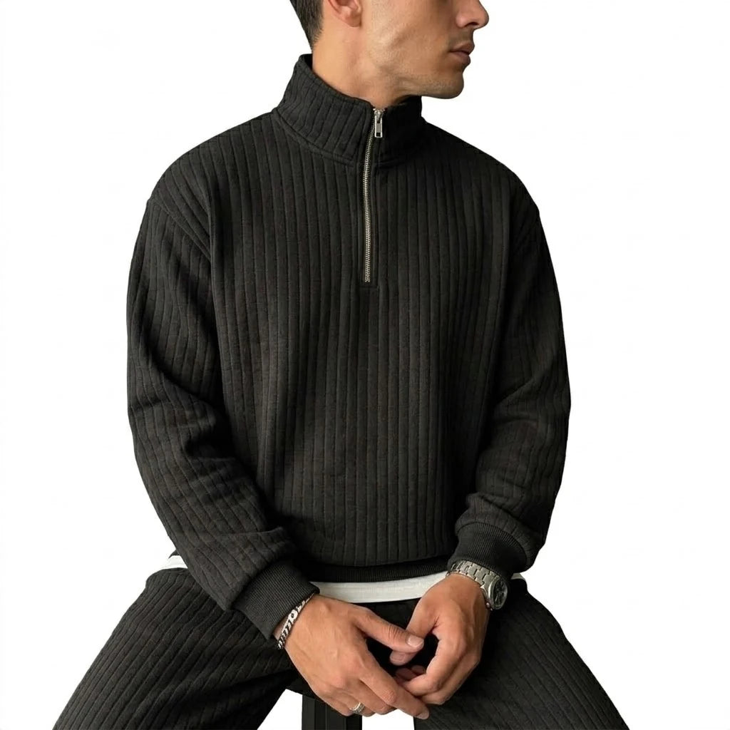 Toledo Men's Cord Quarter-Zip Sweatshirt - Black, standing