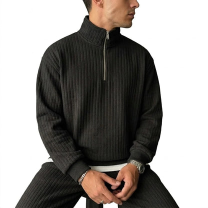 Toledo Men's Cord Quarter-Zip Sweatshirt - Black, standing