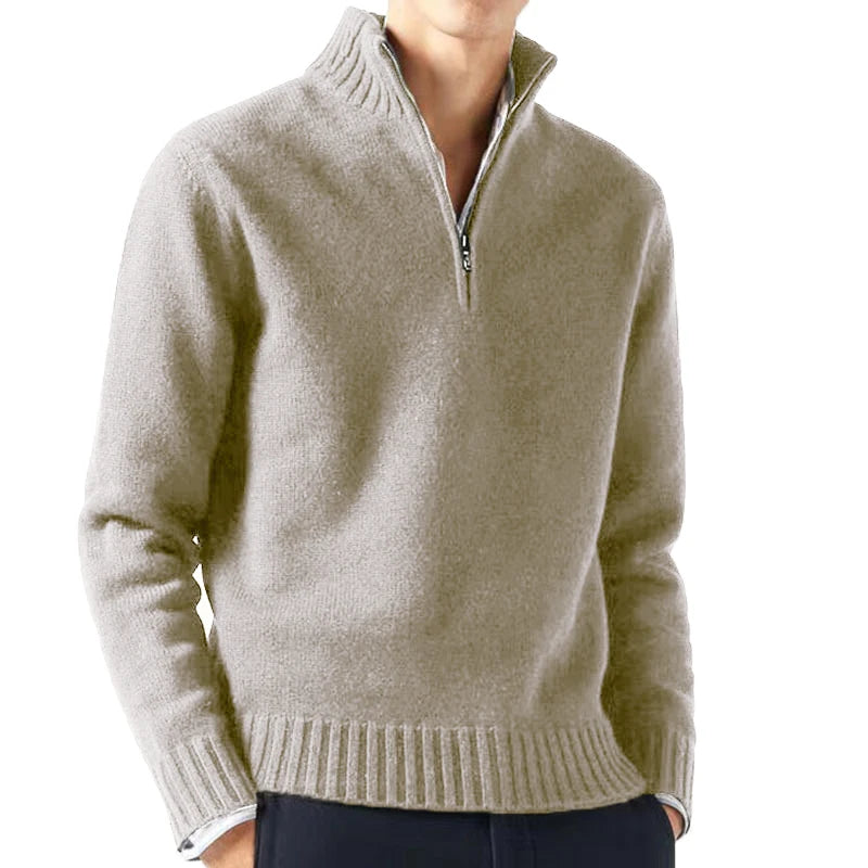 Rocca Men's Chunky Half-Zip Jumper - Oatmeal