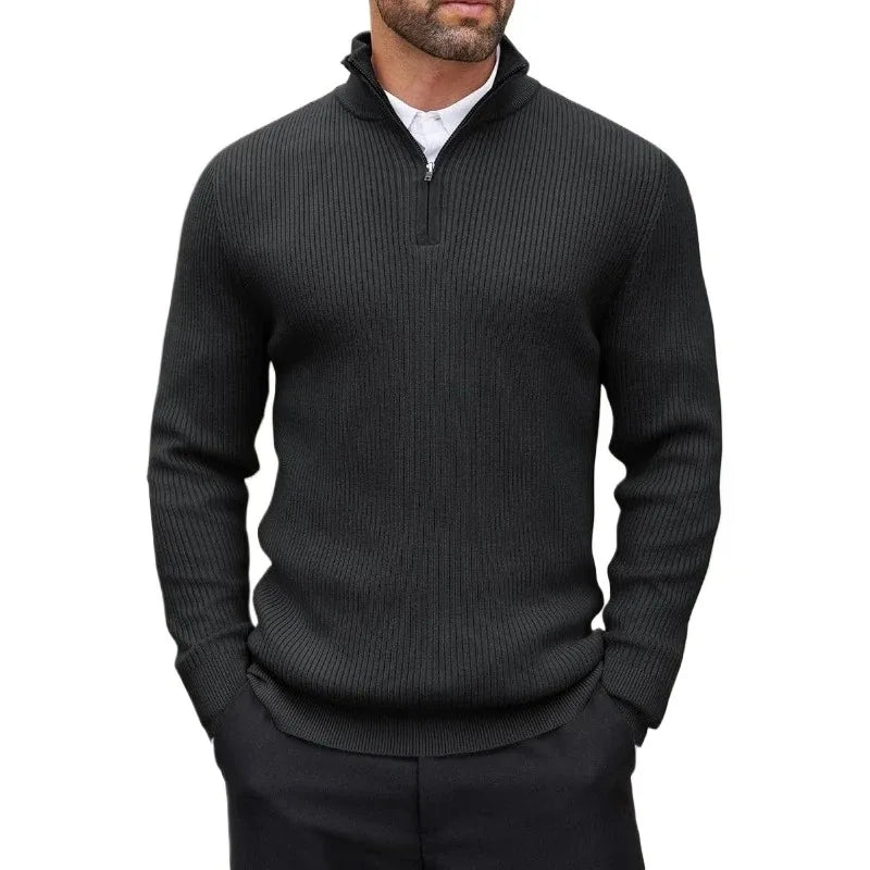Sintra Men's Ribbed Quarter-Zip Jumper - Black