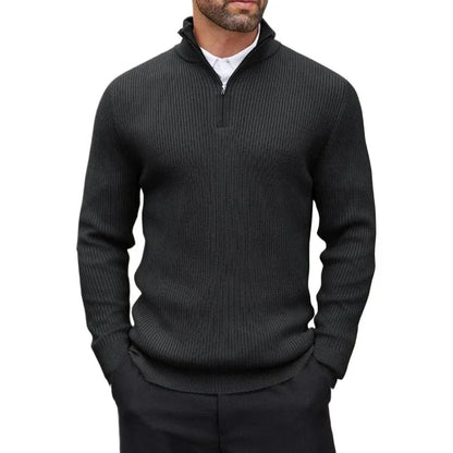 Sintra Men's Ribbed Quarter-Zip Jumper - Black