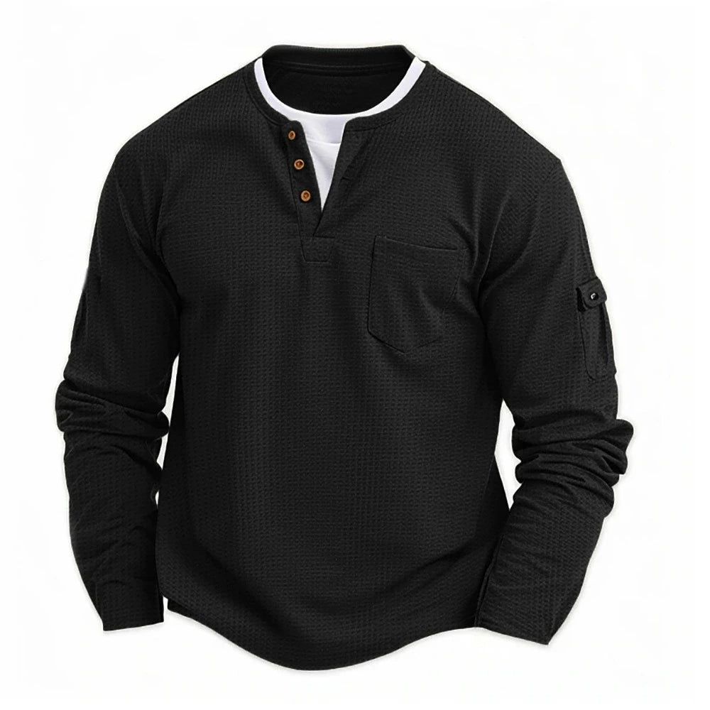 Lugo Men's Waffle Henley Long-Sleeve Top