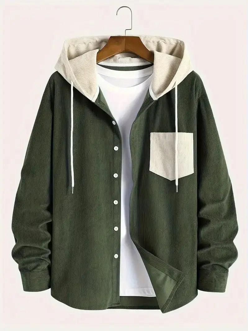 Avila Men's Corduroy Hooded Overshirt - Olive