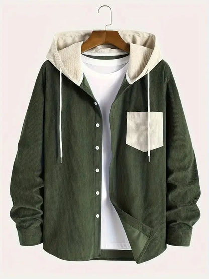Avila Men's Corduroy Hooded Overshirt - Olive