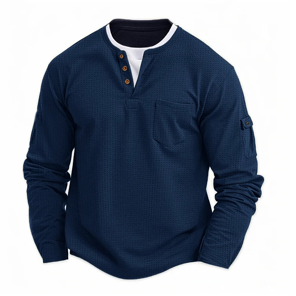 Lugo Men's Waffle Henley Long-Sleeve Top