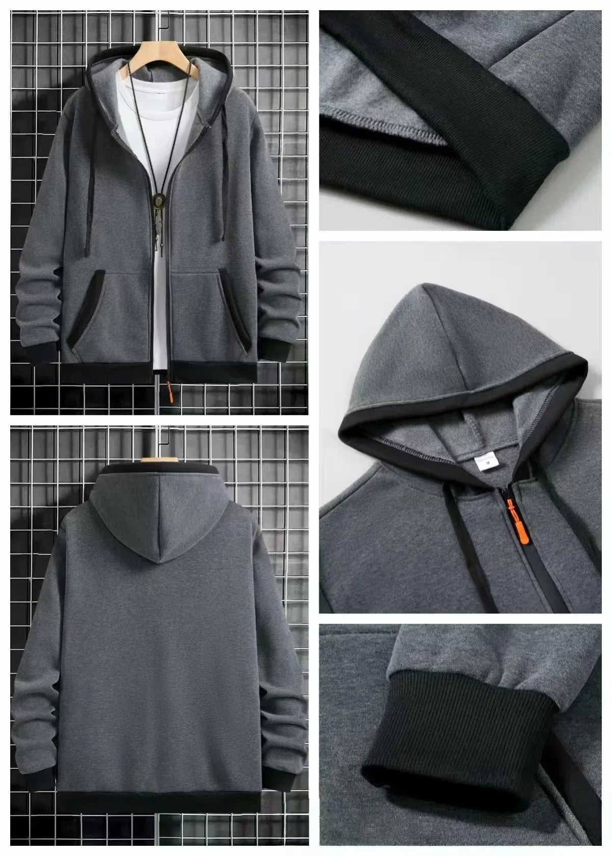 Navarro Men's Zip-Up Hoodie - Grey details